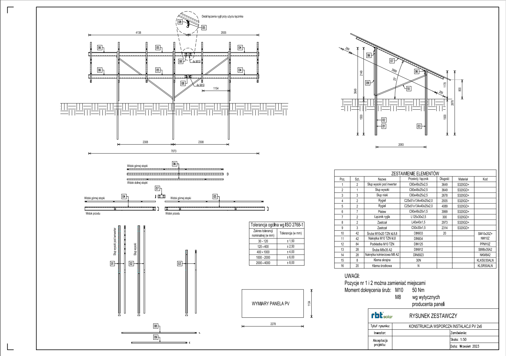 Konstrukcja gruntowa wbijana fotowoltaika 2x6 (12 paneli) pionowa