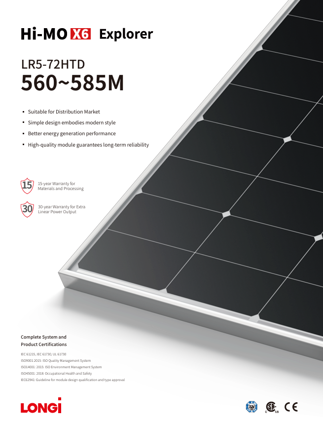 Longi Solar 570W LR5-72HTD-570M Bifacial Glass-glass Srebrna Rama