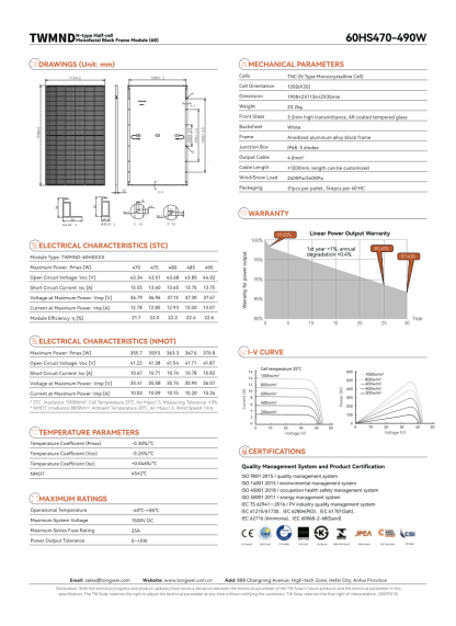 Panele TW Solar 490W TWMND-60HS490W N-type Czarna Rama