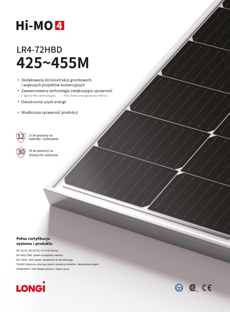 Longi Solar 445W LR4-72HBD-445M Bifacial Glass-glass Srebrna Rama