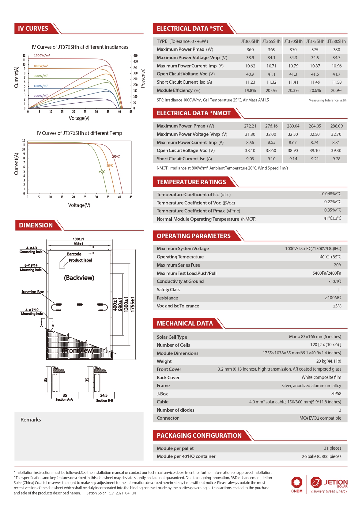 Panel Fotowoltaiczny Jetion 380W JT SHh-380W Czarna Rama - obrazek 3